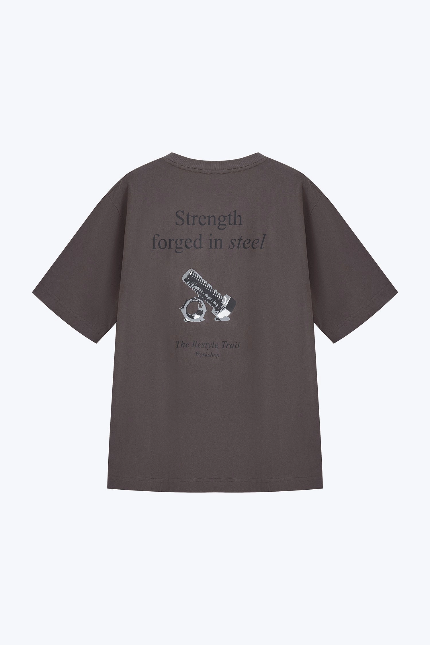 Jersey "Strength Forged In Steel" Graphic Tee - Charcoal [AT] Ribbed Knit Fabric