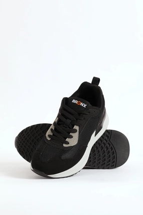 Oslo Lace Up Trainer - Black Recycled Polyester Fabric Free Motion