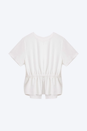Chill Comfort Look Overlap Draw Waist Tee - Cream