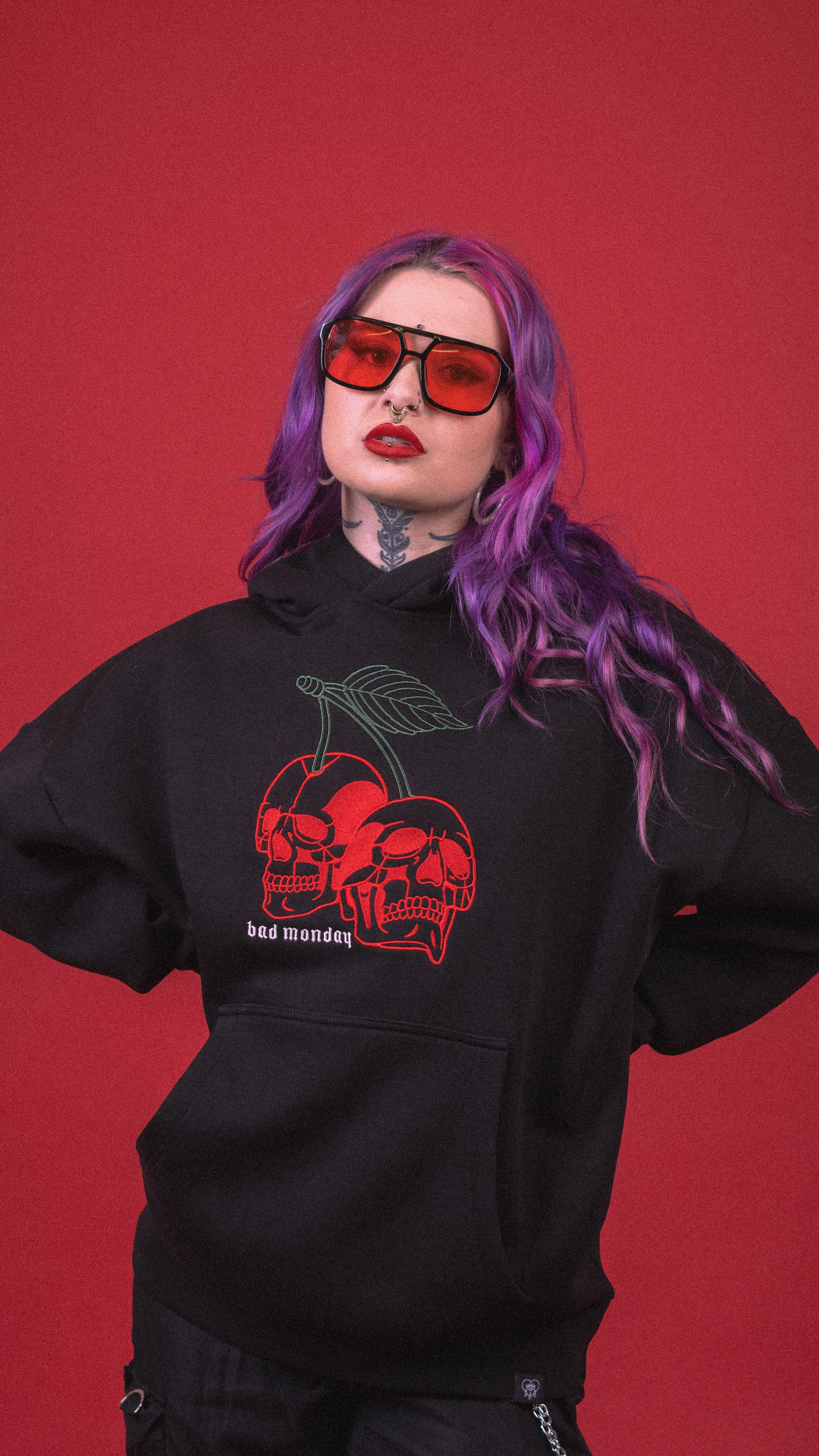 Oversized Cherry Skull Hoodie Daily Commute