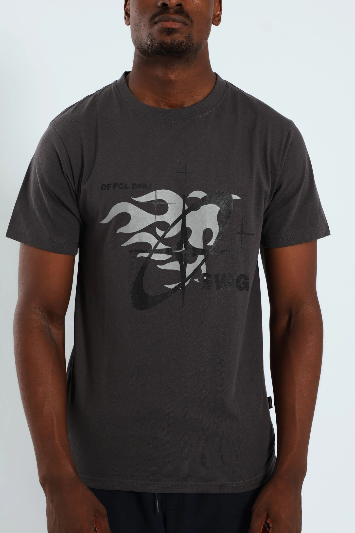 Formal Style Short Sleeve Basic Print Tee - Charcoal