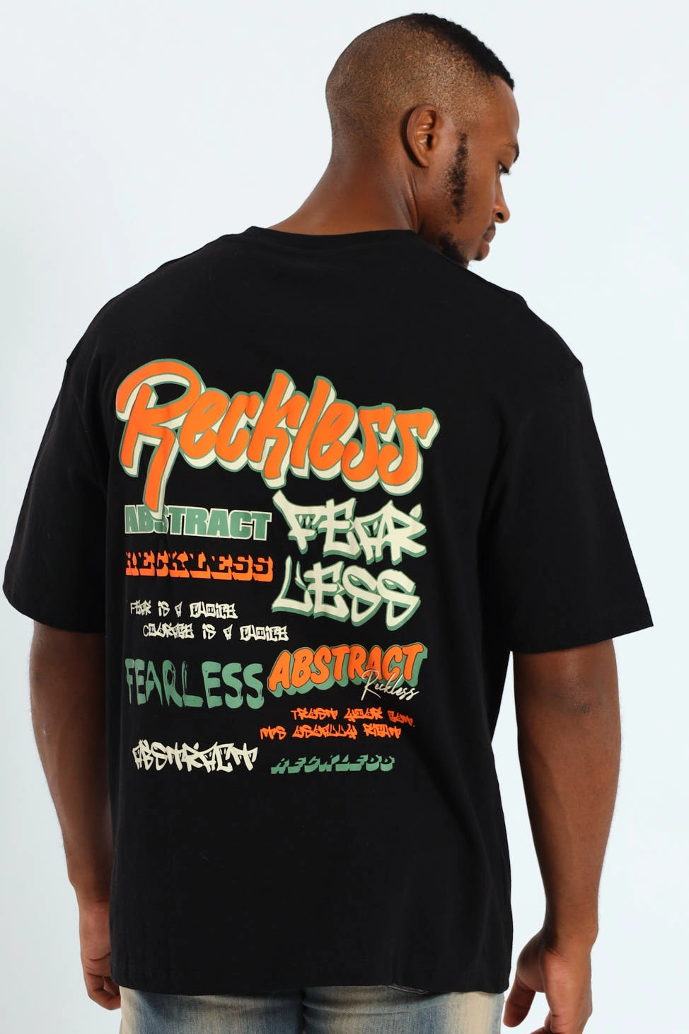 QuickDry Material Fresh Outfit Style Oversized Reckless Front & Back Tee - Black