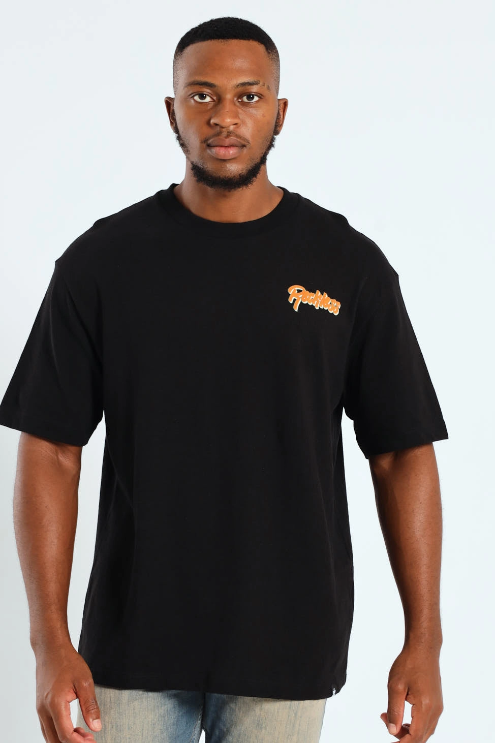Lightweight Comfort Daily Comfort Style Oversized Reckless Front & Back Tee - Black