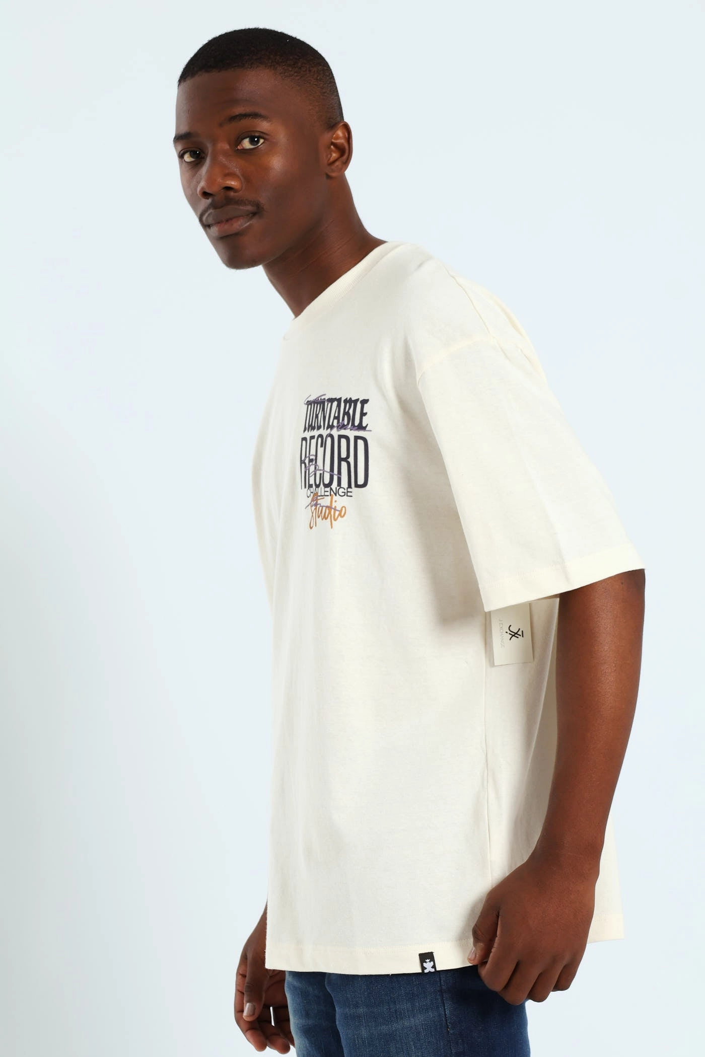 Oversized Record Print Front & Back Tee - Stone Outdoor Leisure Look Soft and Cozy