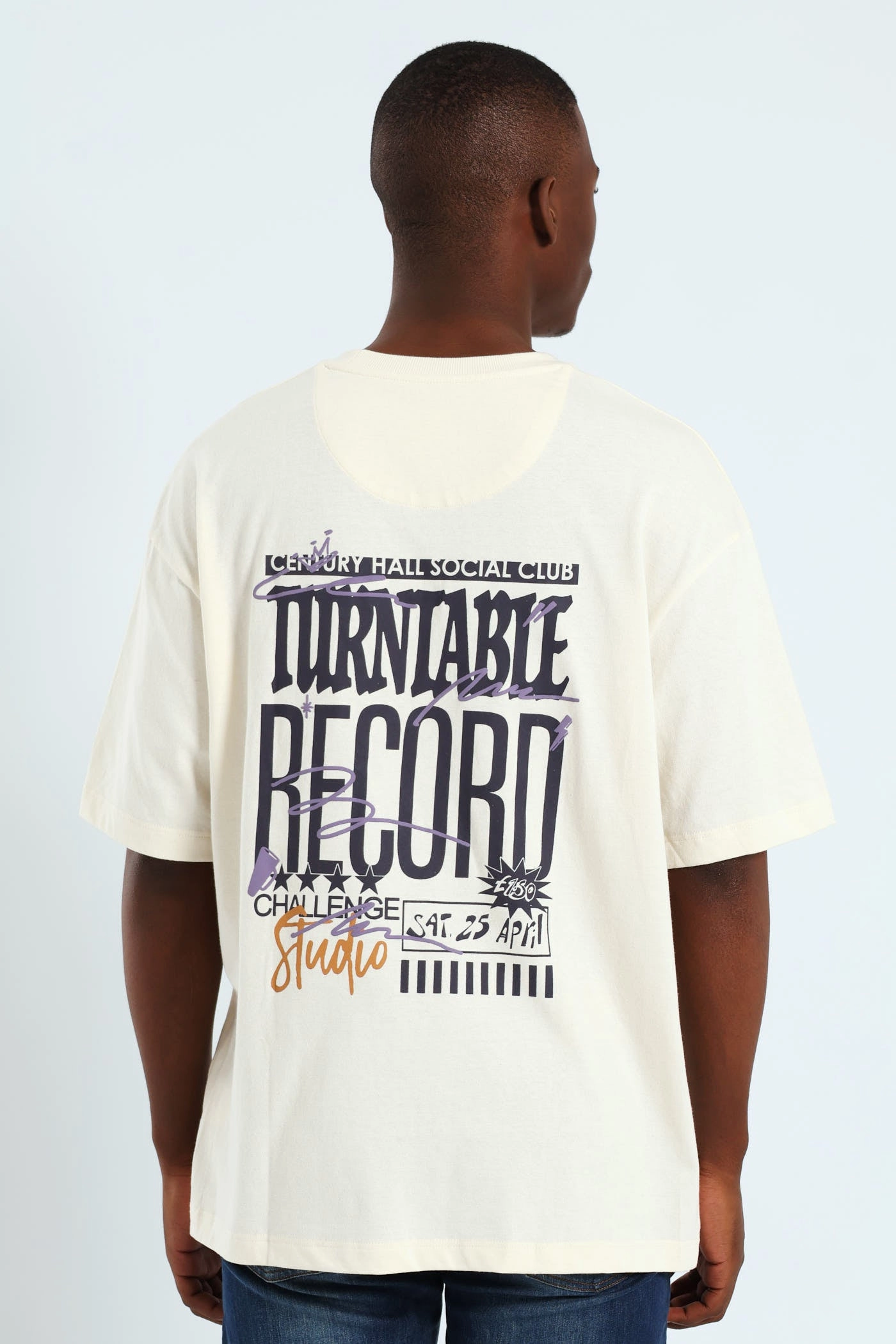 Oversized Record Print Front & Back Tee - Stone Modern Layering