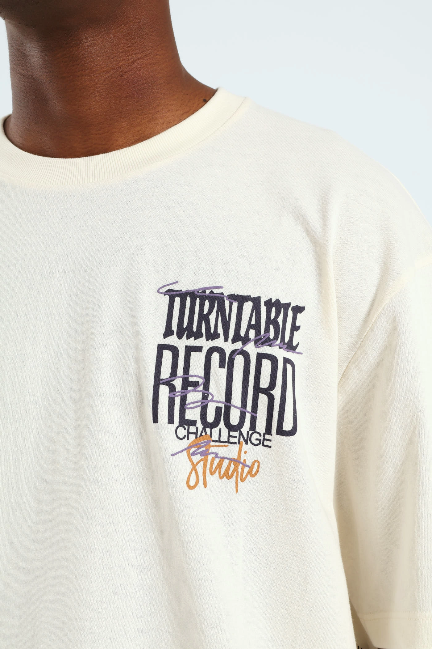 Oversized Record Print Front & Back Tee - Stone City Casual EasyCareFinish
