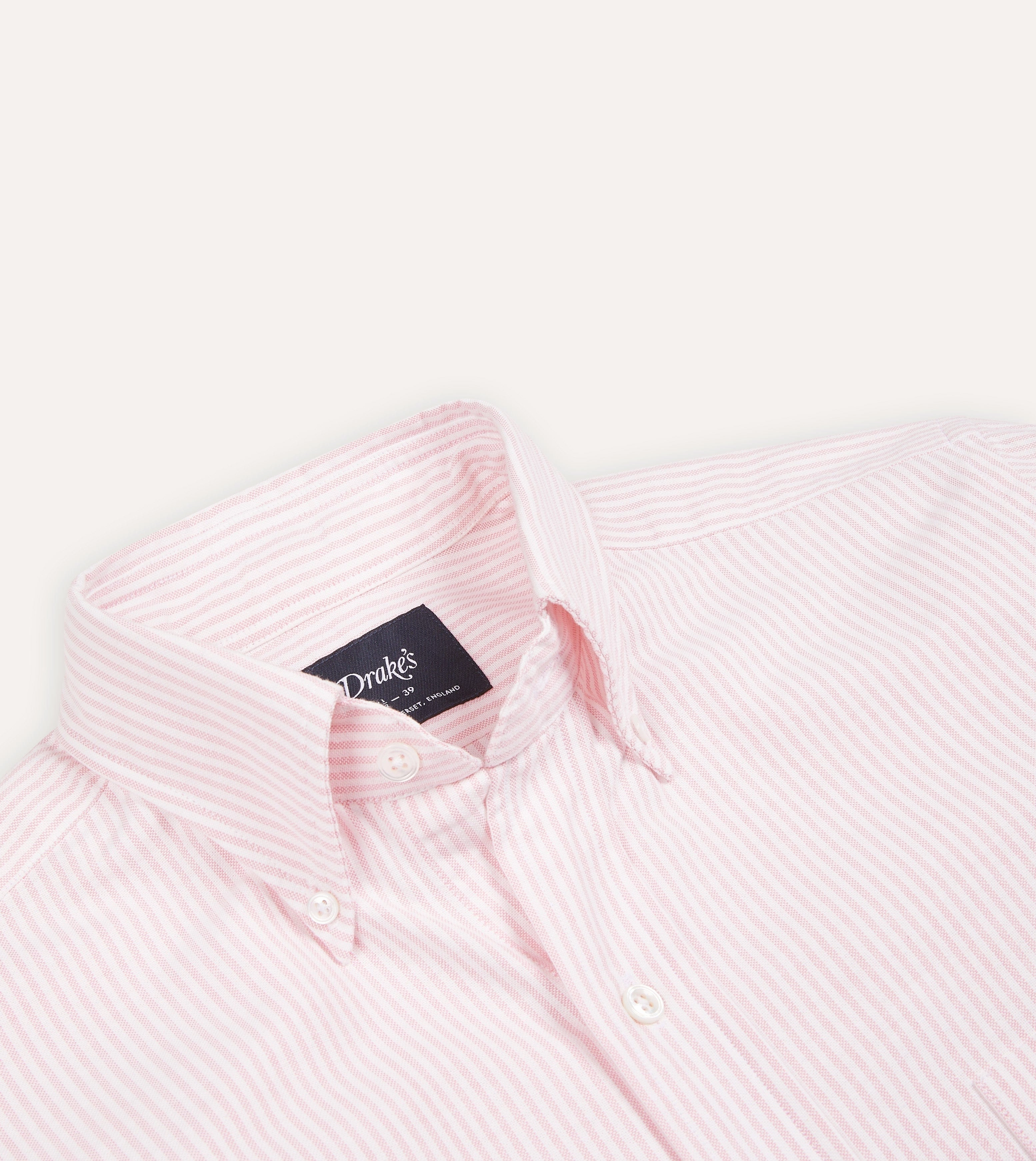 Pale Pink Ticking Stripe Cotton Oxford Cloth Button-Down Shirt Non Iron