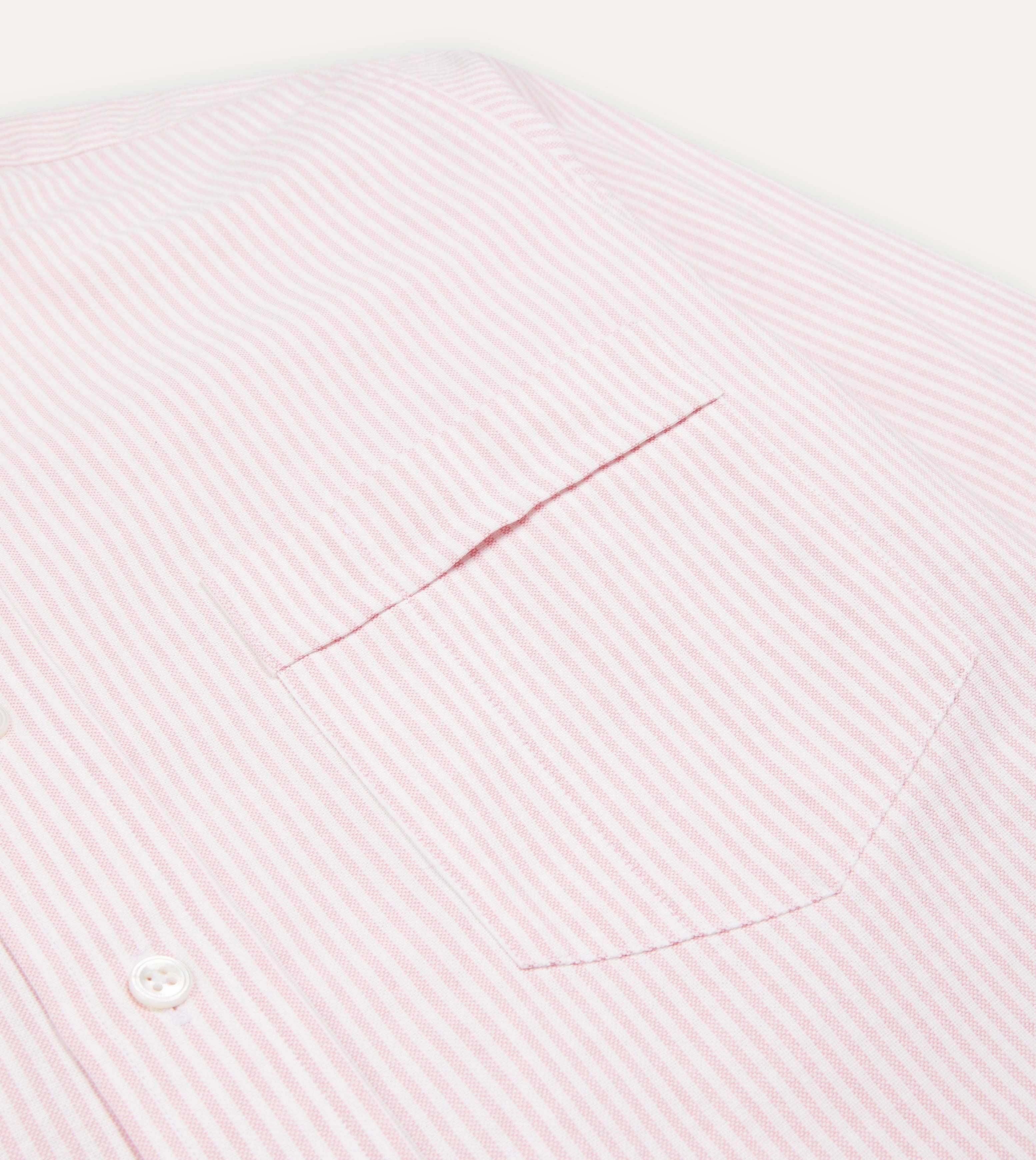 Pale Pink Ticking Stripe Cotton Oxford Cloth Button-Down Shirt Designer Touch Double Stitched Hems
