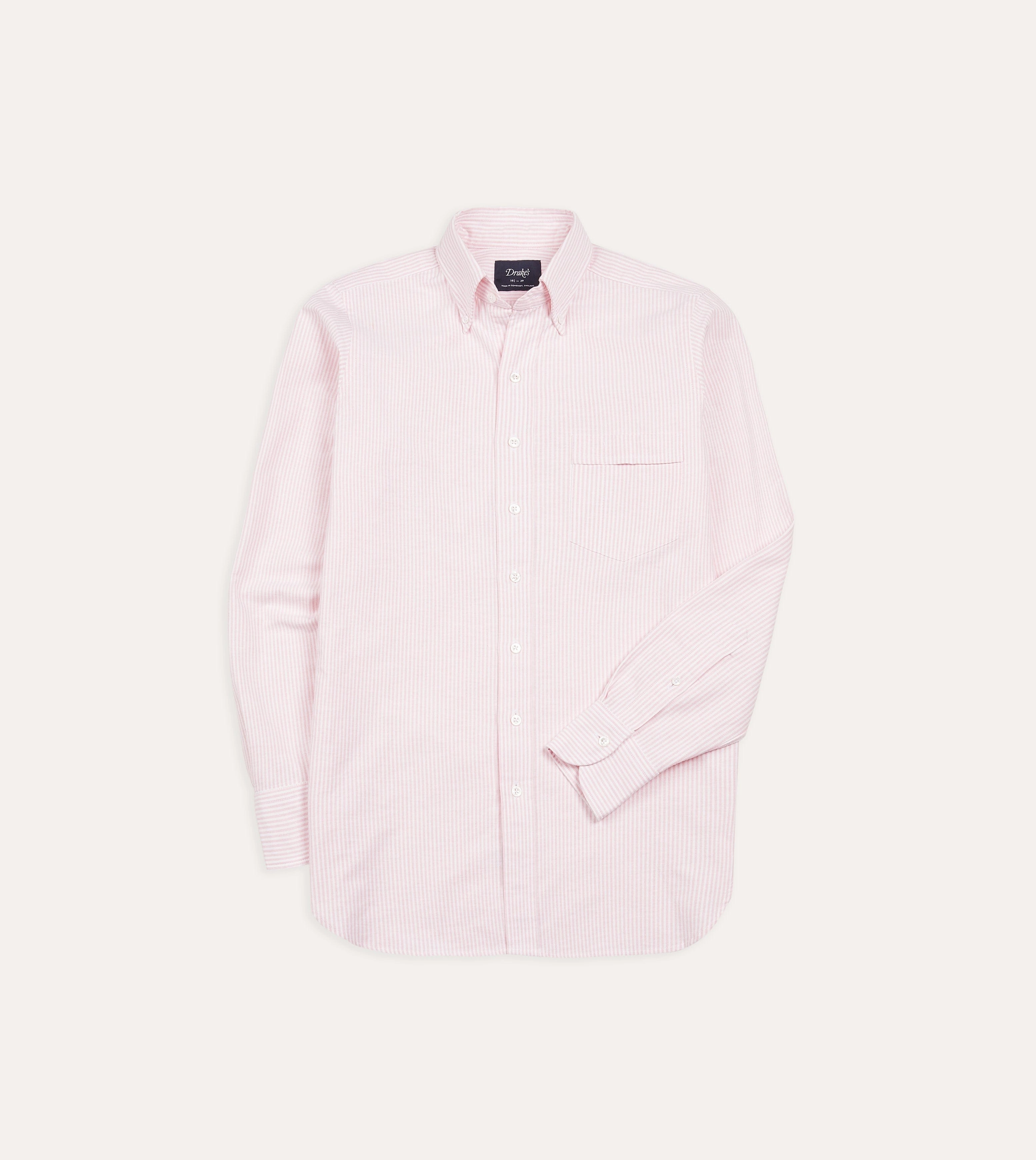 Streetwear Lightweight Material Pale Pink Ticking Stripe Cotton Oxford Cloth Button-Down Shirt