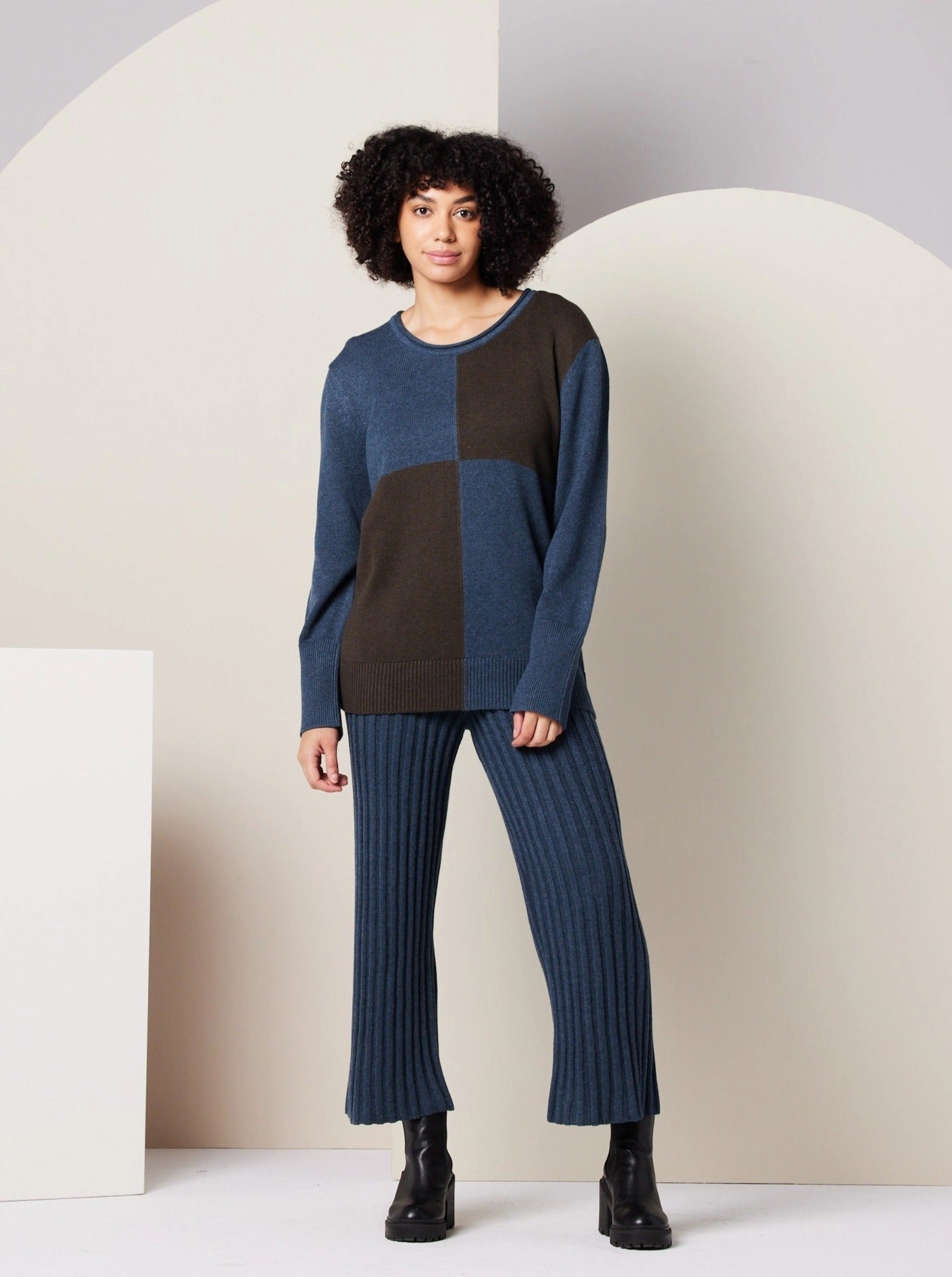 Warm and Fashionable Casual Comfort Paloma Sweater - Dark Blue Colorblock