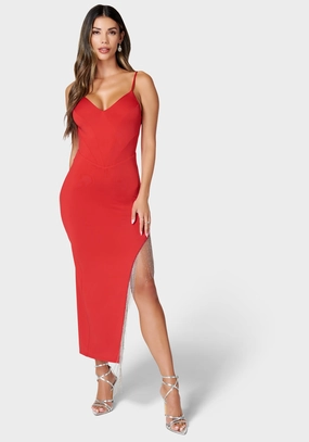 Fringe Detail High Slit Dress Night Appeal