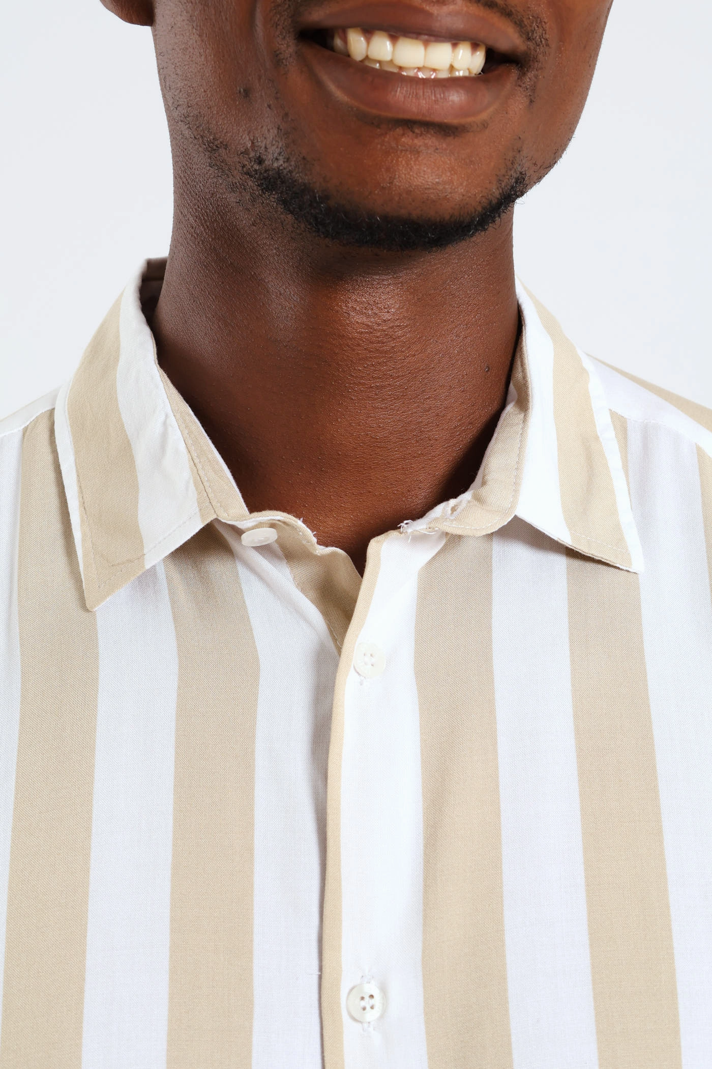 Short Sleeve Viscose Stripe Regular Shirt - Stone Moisture Wicking Material