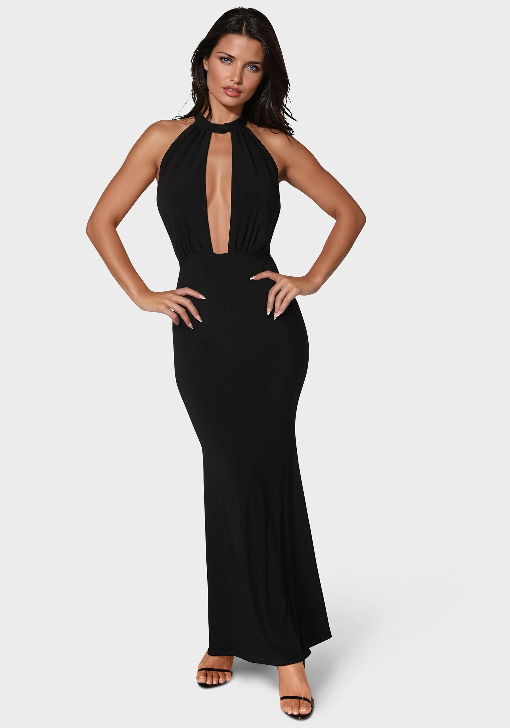 Plunge Neck Halter Floor Length Dress Pure Aesthetic