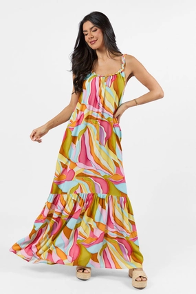 Bold Structure Painting The Sky Multi Print Maxi Dress FINAL SALE
