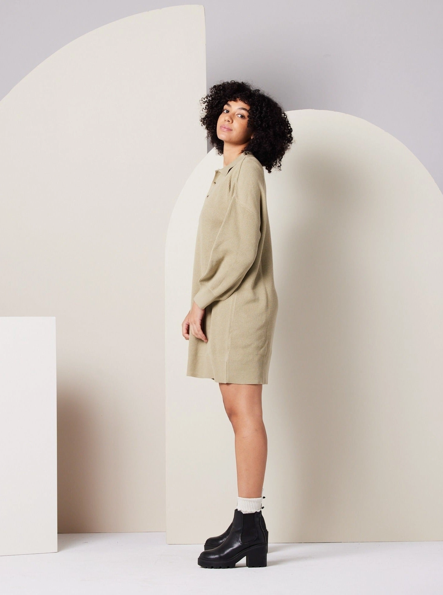 Modern Aesthetic Griffin Sweater Dress - Khaki Green