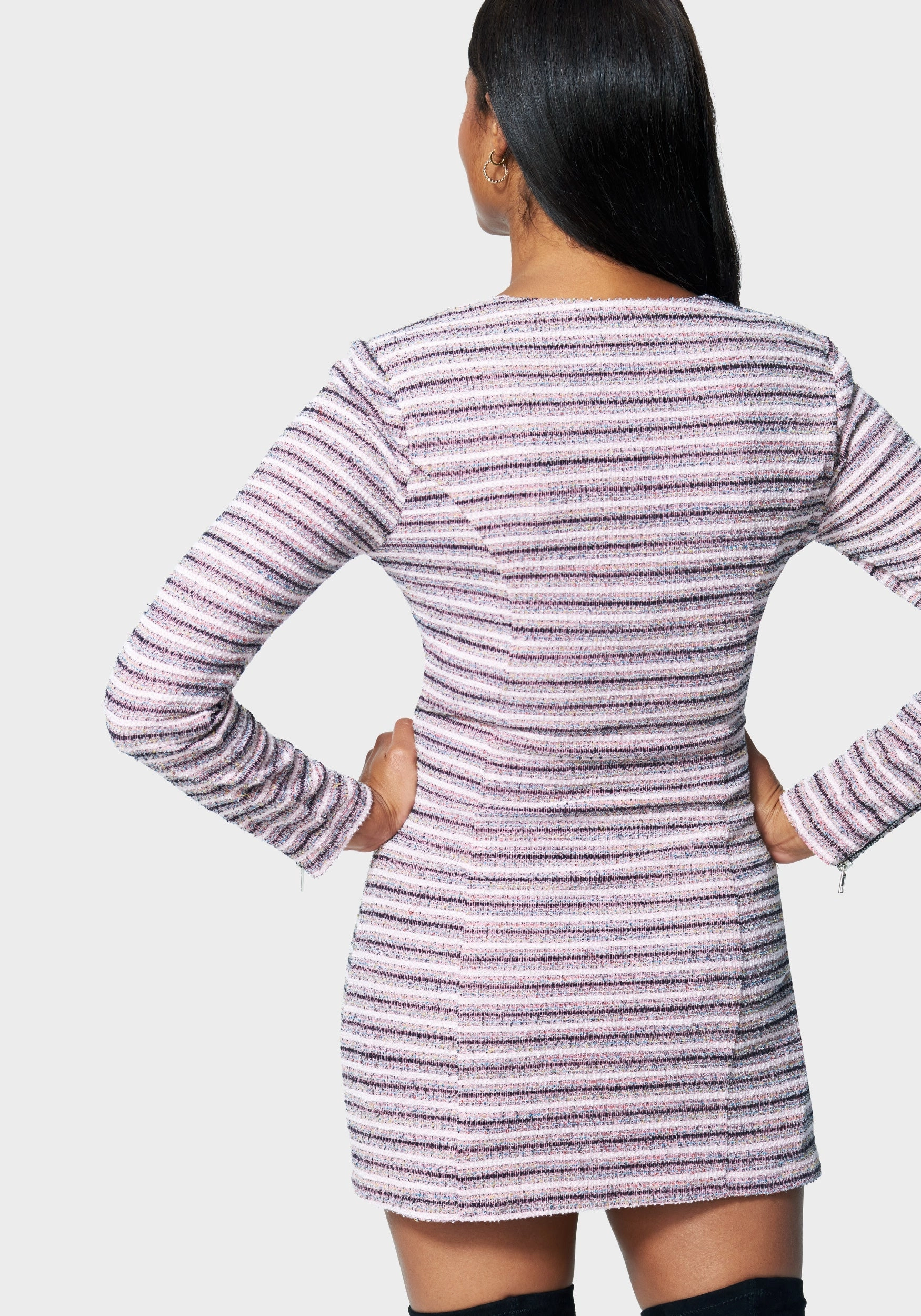 Minimalist Layering Shiny Zip Zip Front Tweed Mini Dress