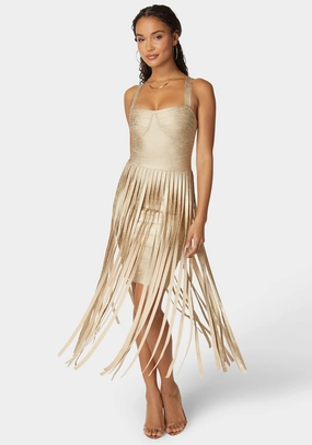 Feminine empire waist dress Sleek and Sleek Sweetheart Bandage Top With Fringe Maxi Skirt Dress