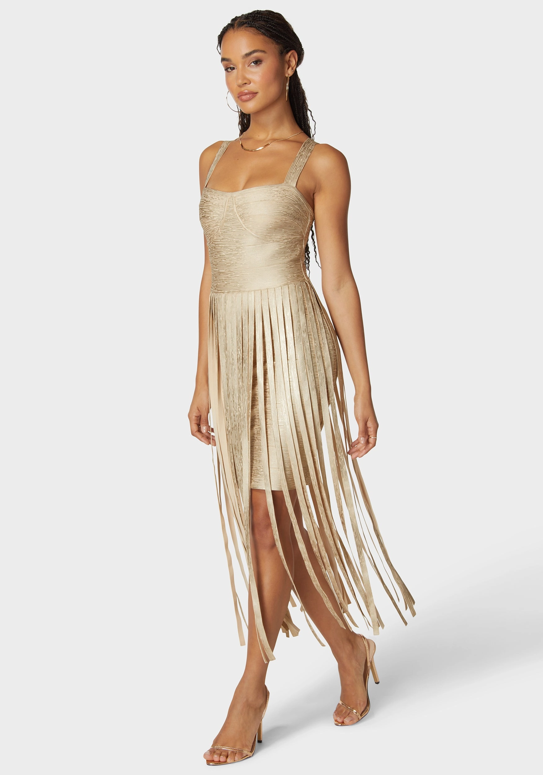 Sweetheart Bandage Top With Fringe Maxi Skirt Dress Perfect Shape