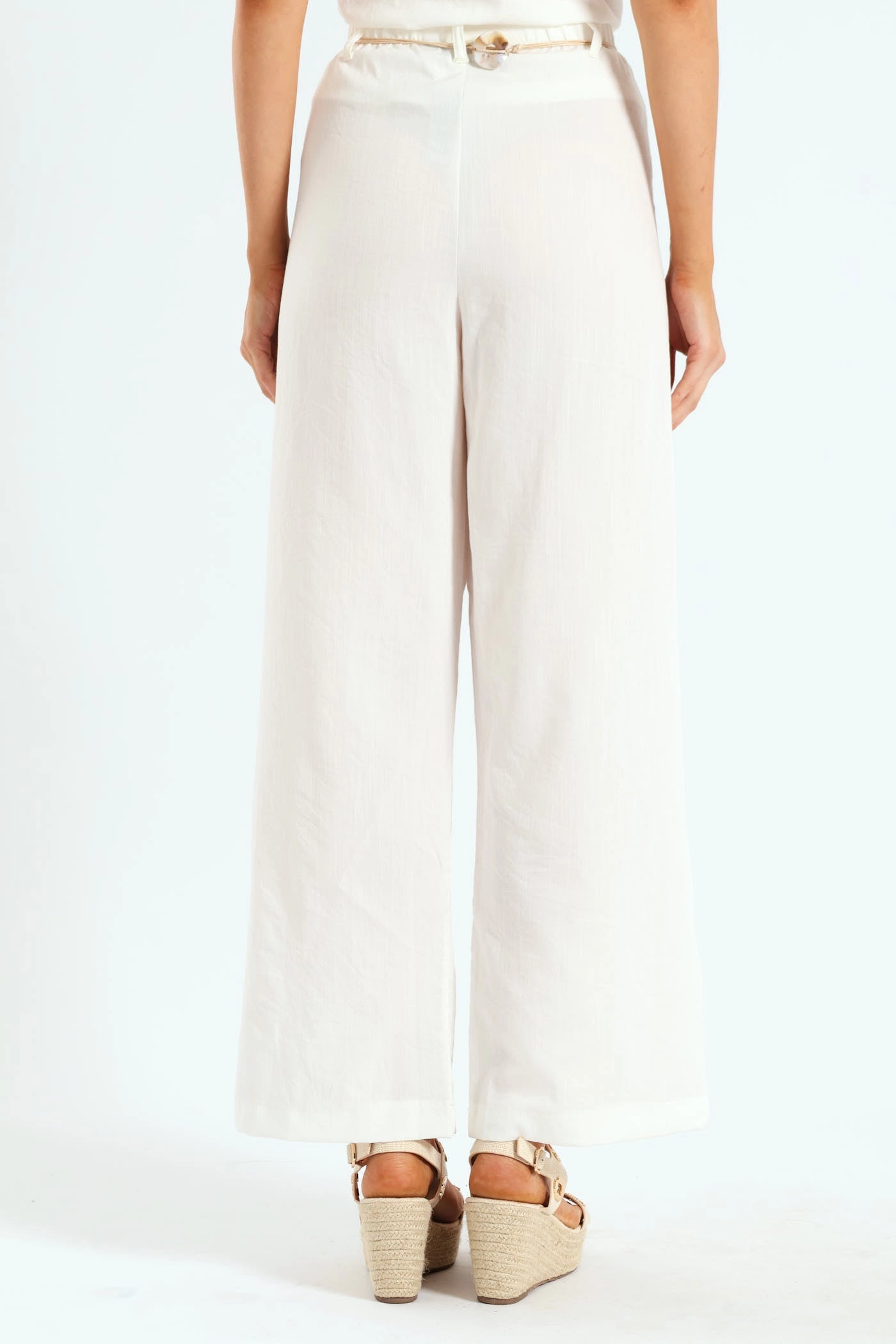 Braided Belt Pull-On Wideleg Pants - Off White UVProtectionCoating Timeless Comfort Wear