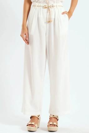 Elasticized Cuffs Packable design Braided Belt Pull-On Wideleg Pants - Off White