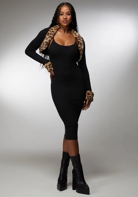 Two Piece Faux Fur Sweater Dress Feminine Structure Bride Friend