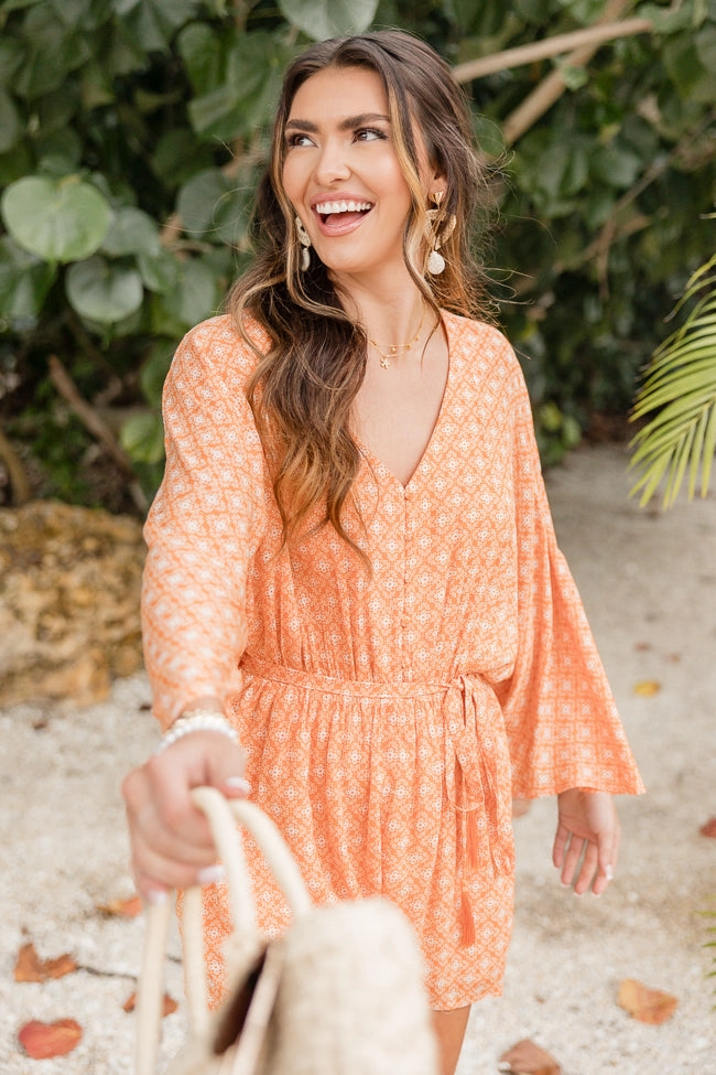 Relaxed fit wear Searching For Fun Orange Printed Romper FINAL SALE