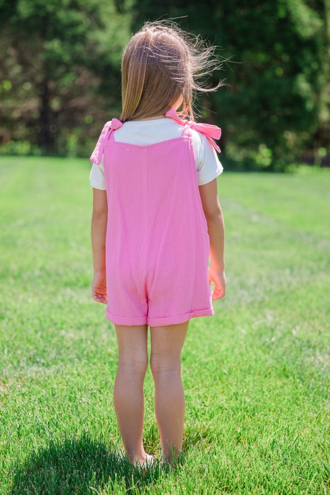 Kid's Well Loved Hot Pink Tie Shoulder Gauze Romper FINAL SALE Cozy Design