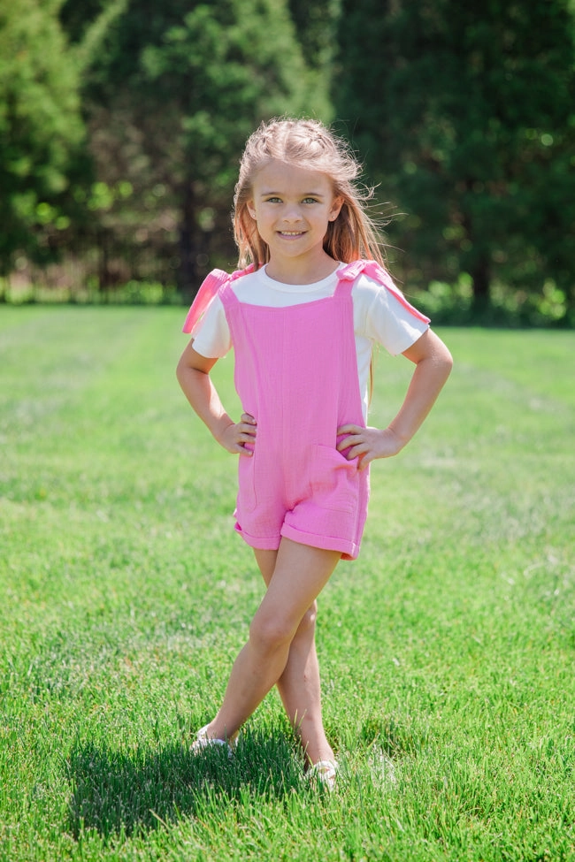Kid's Well Loved Hot Pink Tie Shoulder Gauze Romper FINAL SALE Layered Fabric
