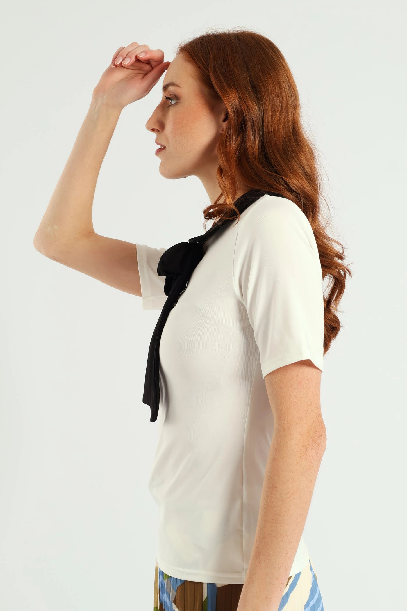 HiddenStoragePocket Peter Pan Tie Up Blouse - Cream/Black