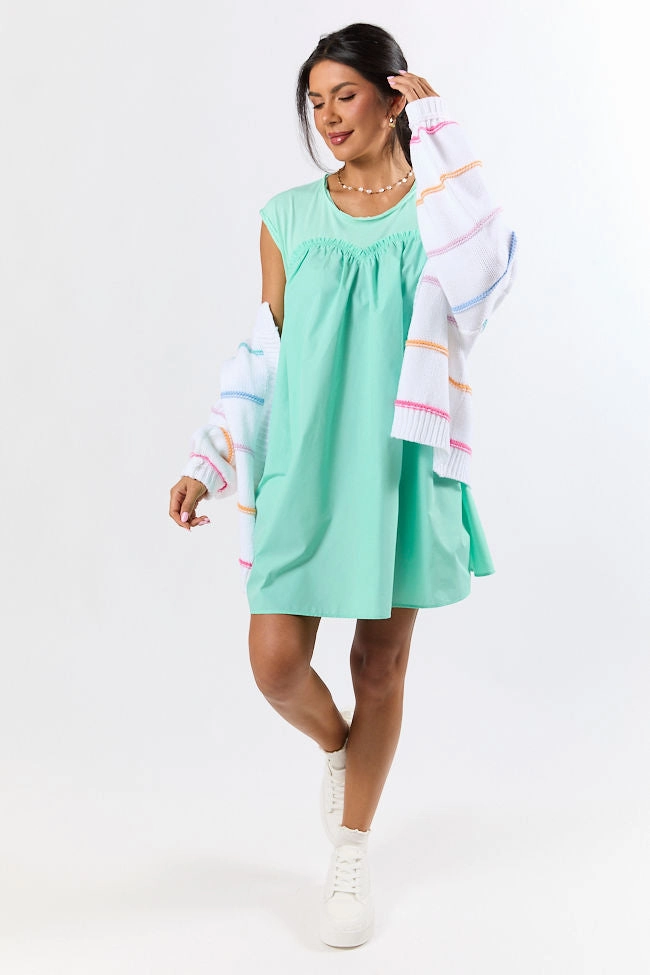 All The Buzz Mint Knit and Woven Mix Dress FINAL SALE Travel Comfort Elegant Line