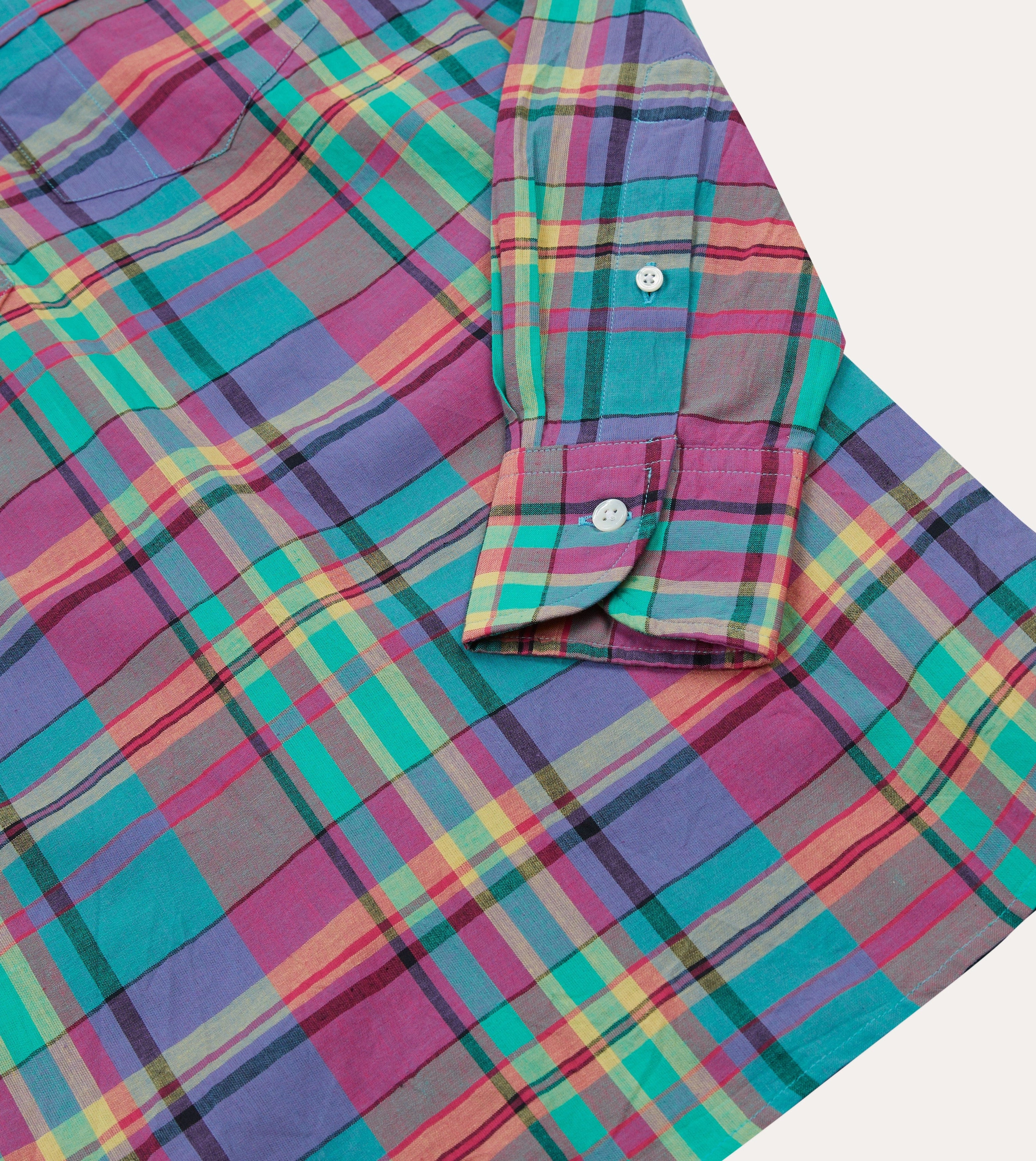 Moisture Wicking Layer Backpacking Trip Pink and Blue Madras Check Cotton Button-Down Popover Shirt