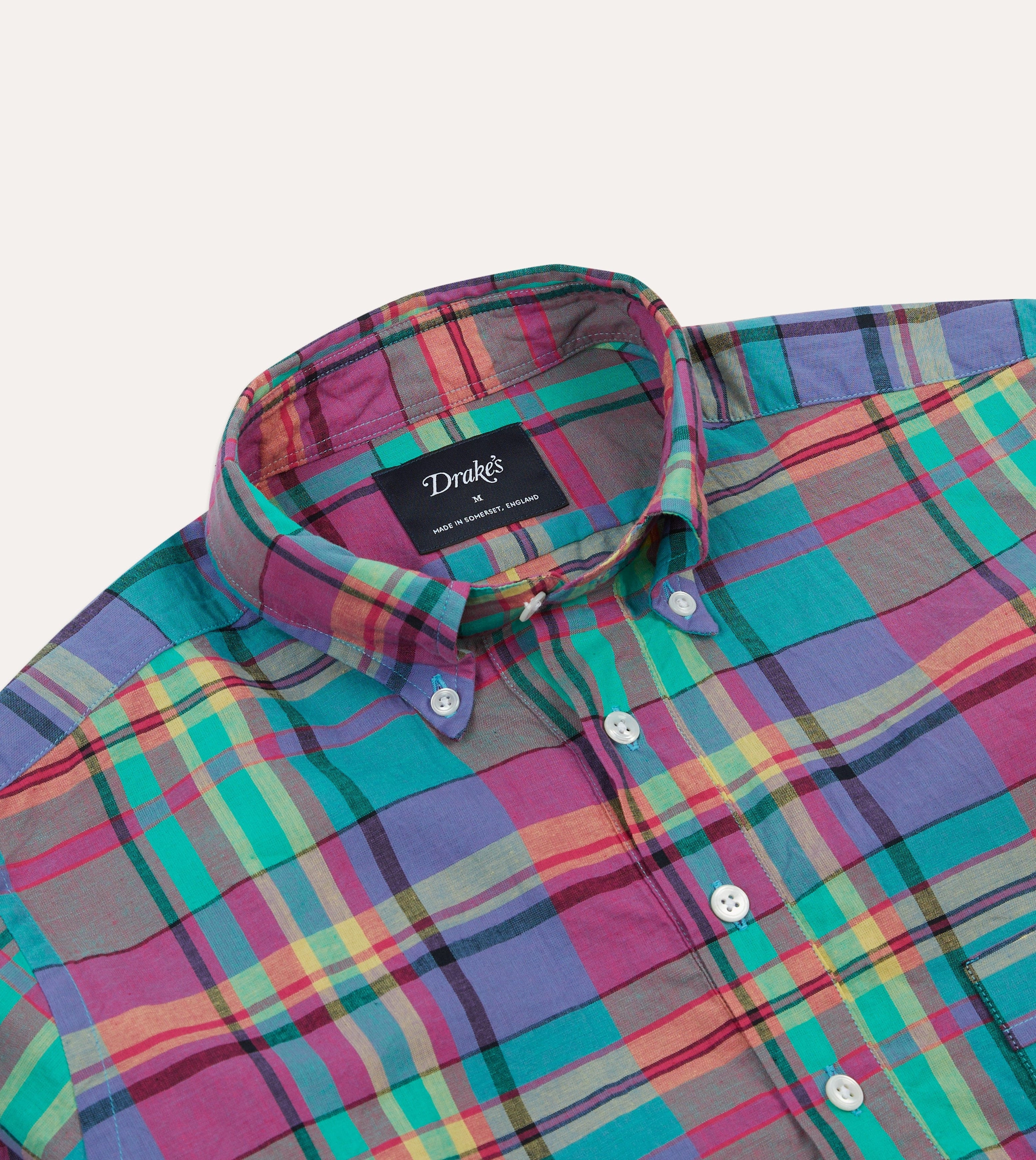Hooded Option Roomy Cut Pink and Blue Madras Check Cotton Button-Down Popover Shirt