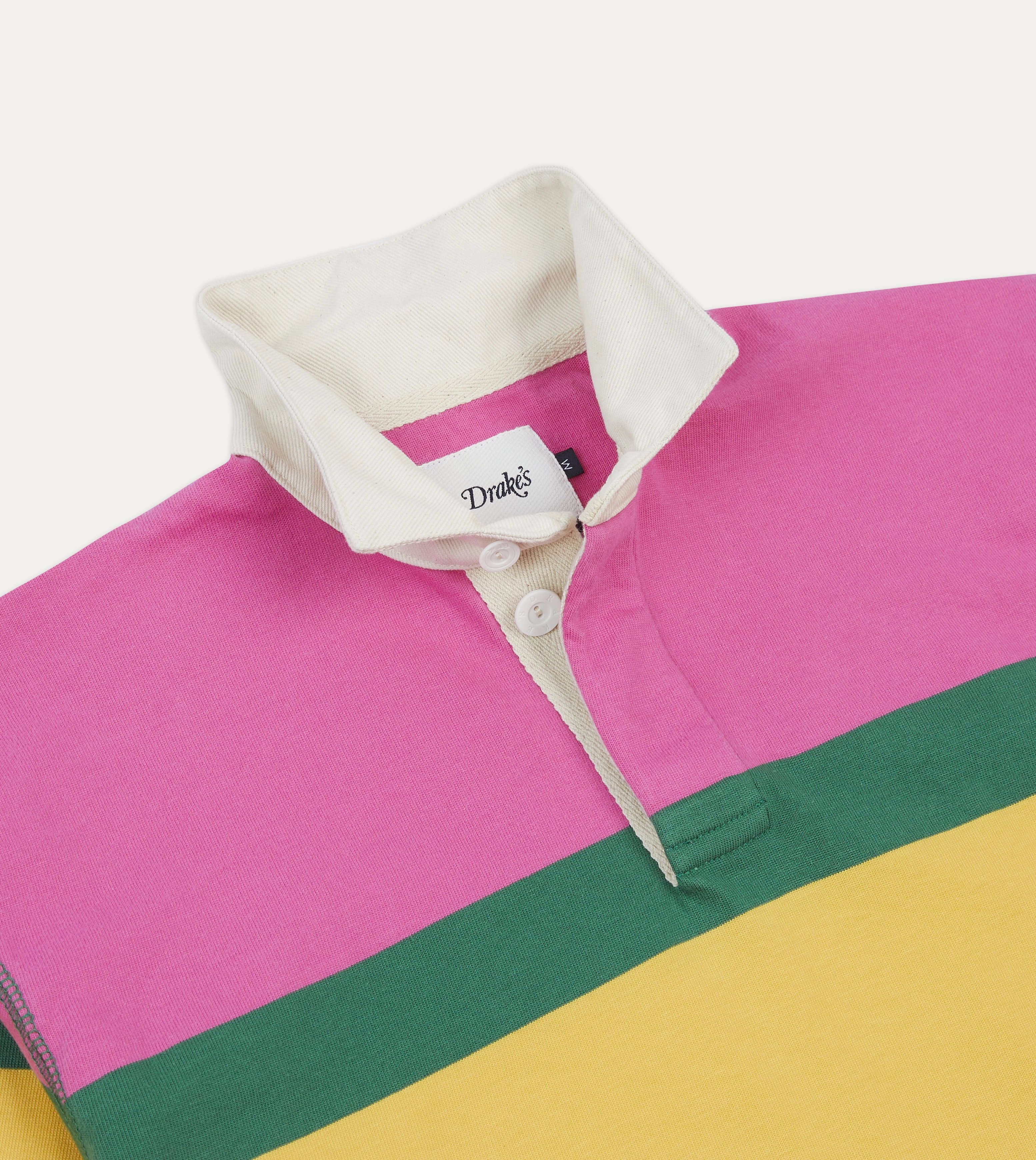 Subtle Print Graphic Art Pink, Green, Yellow and Navy Multi Stripe Cotton Rugby Shirt