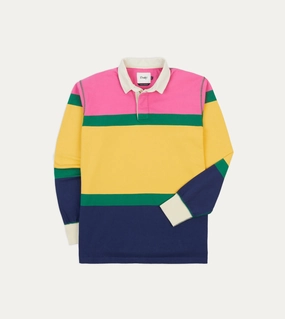 Eco-Friendly Choice Animal Print Pink, Green, Yellow and Navy Multi Stripe Cotton Rugby Shirt
