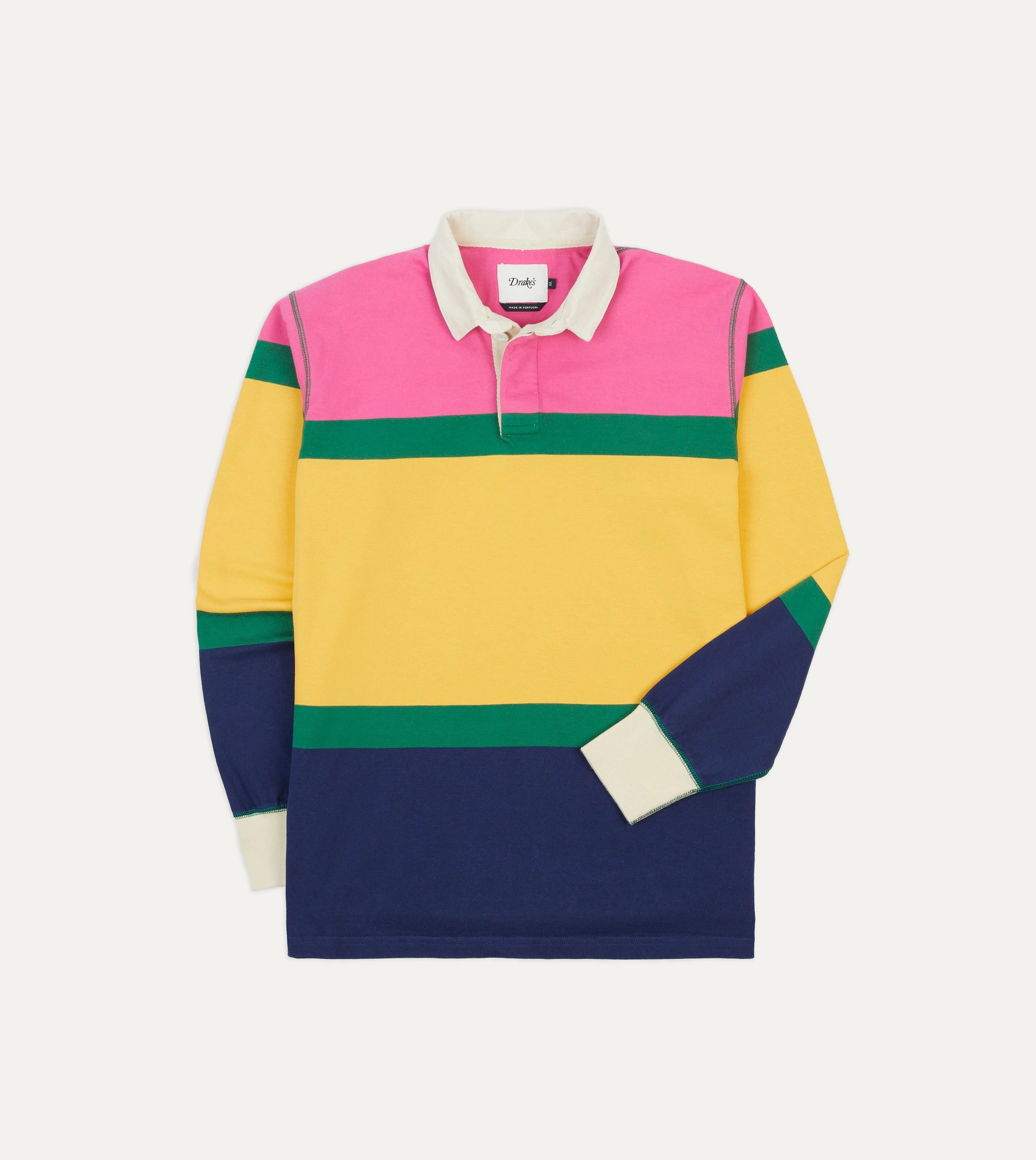 Eco-Friendly Choice Animal Print Pink, Green, Yellow and Navy Multi Stripe Cotton Rugby Shirt