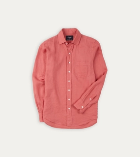 Pink Linen Spread Collar Shirt Work Appropriate