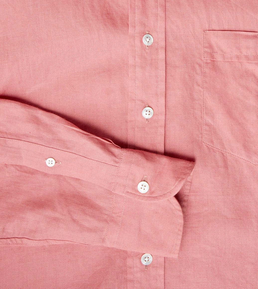 Pink Linen Spread Collar Shirt Cuffed hem Vibrant Colors