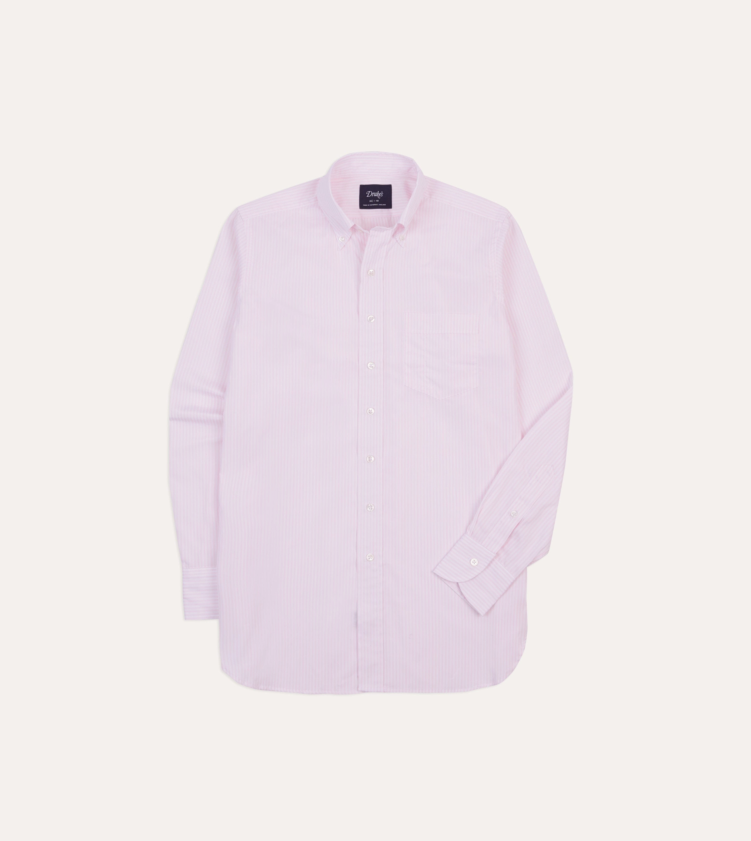 Smooth Texture Pink Narrow Stripe Cotton Poplin Button-Down Shirt