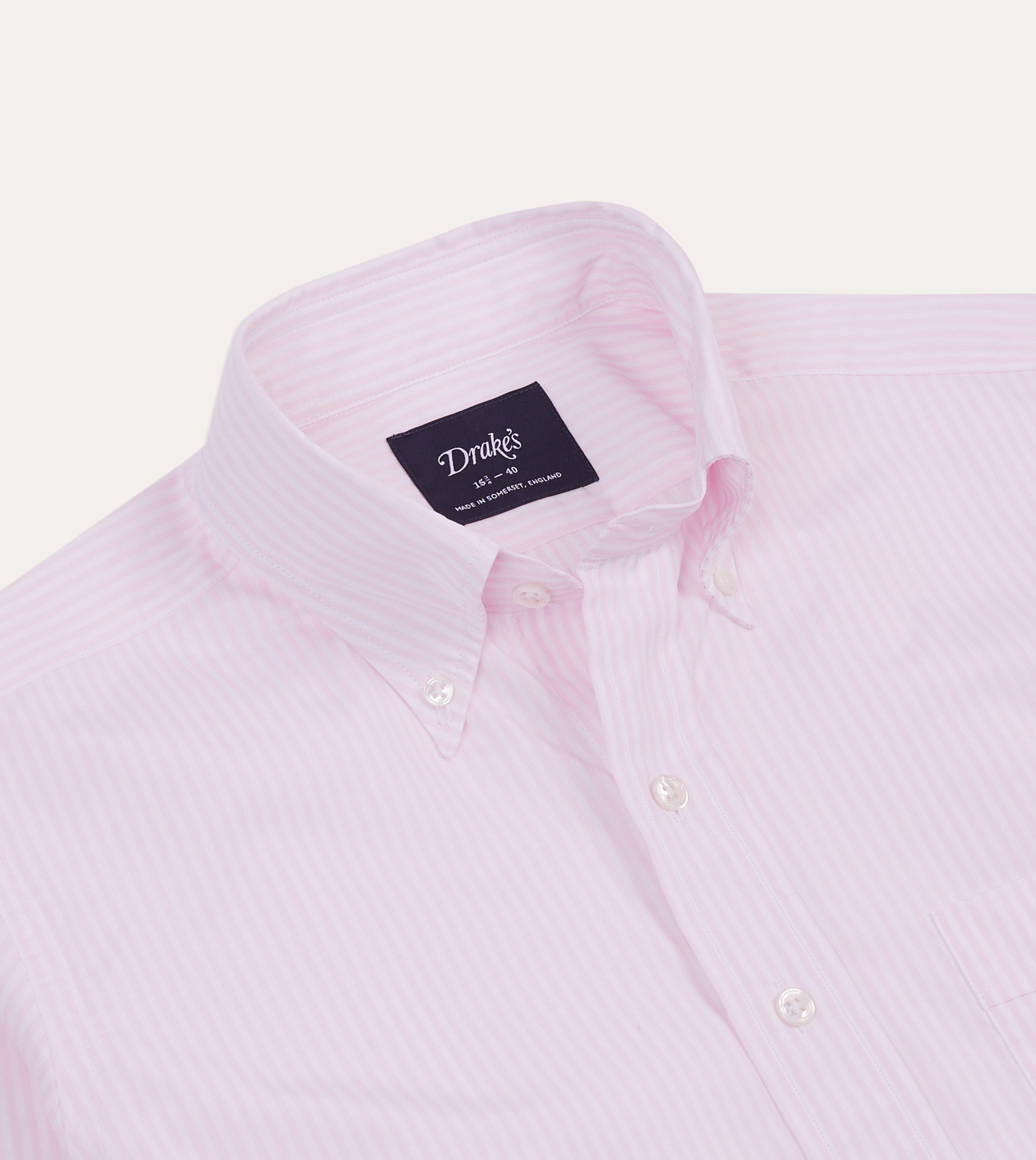 Roomy Cut Pink Narrow Stripe Cotton Poplin Button-Down Shirt