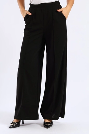 Moisture Lock Technology Pintuck Pull Up Wide Leg Pant - Black