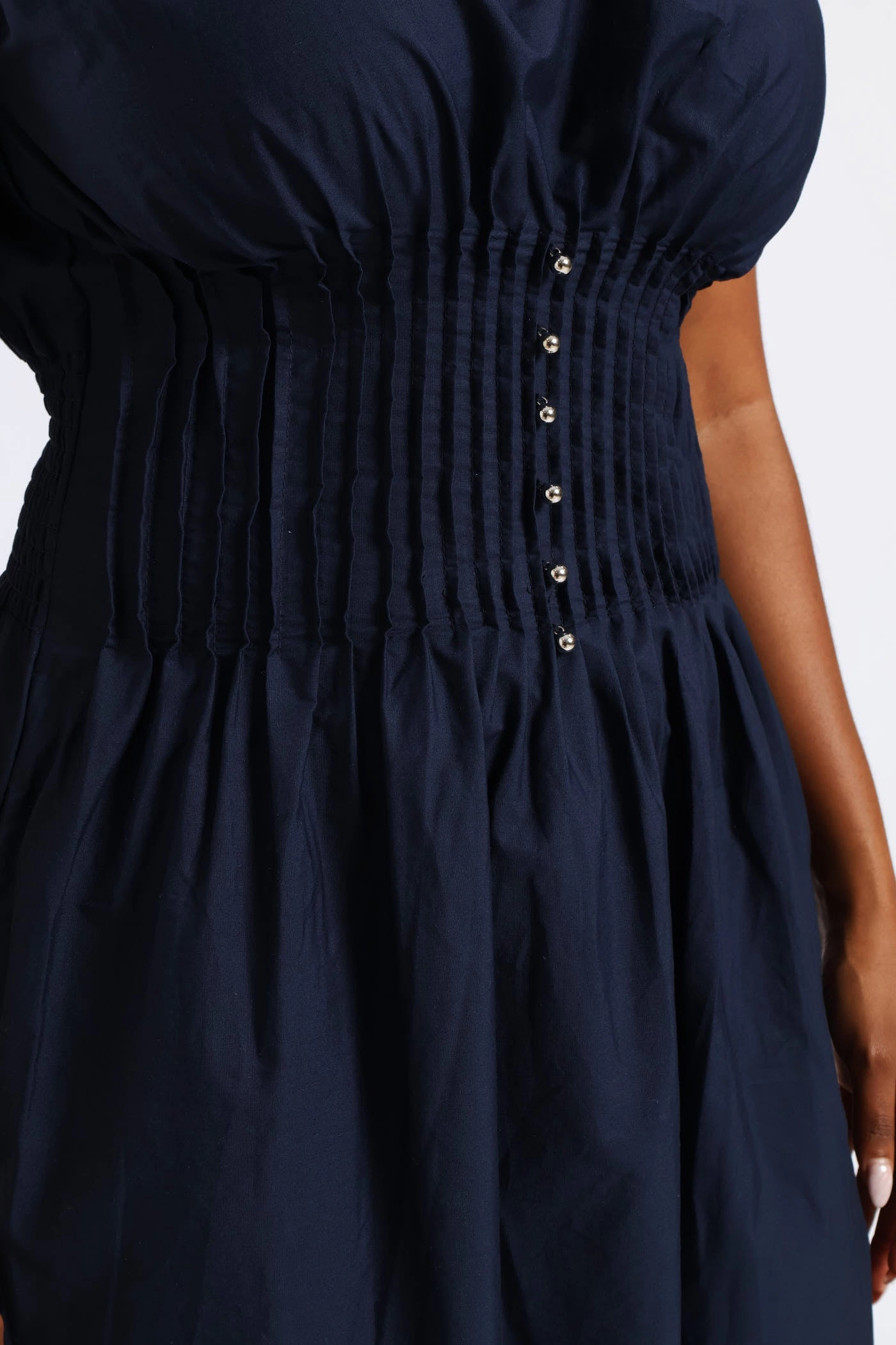 Pintuck Waist Boat Neck Fit & Flare Midaxi Dresses - Navy Timeless Fit Look