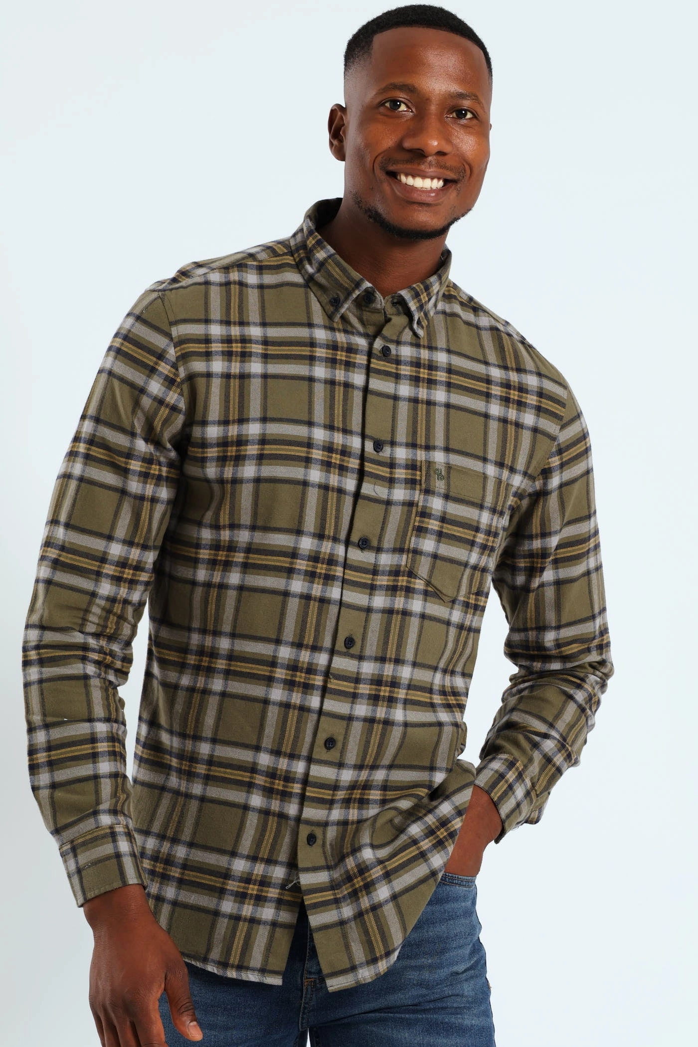 EcoFriendlyMaterial Plaid Shirt - Fatigue/Navy