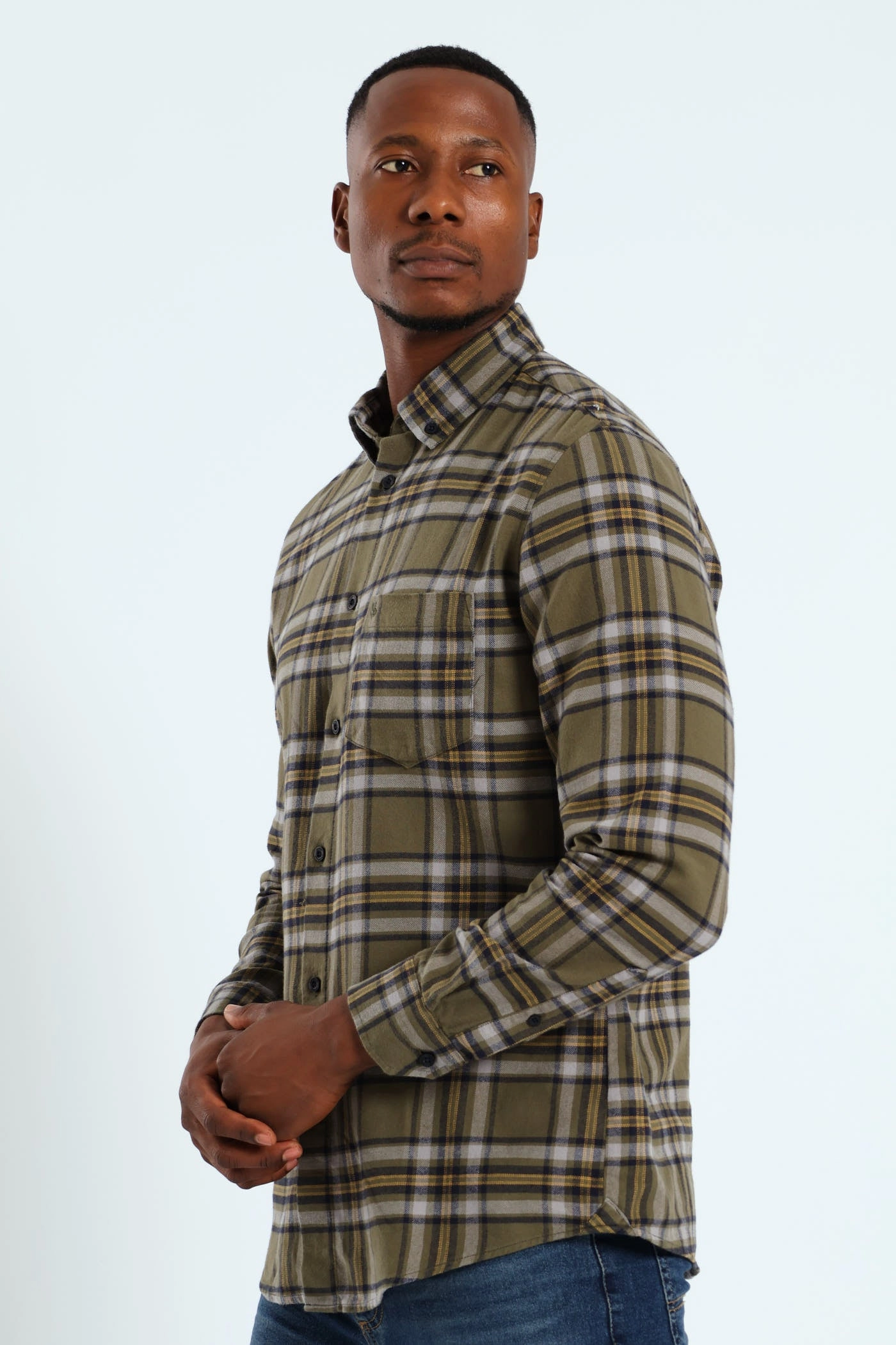 Bold colors Sporty Fashion Plaid Shirt - Fatigue/Navy