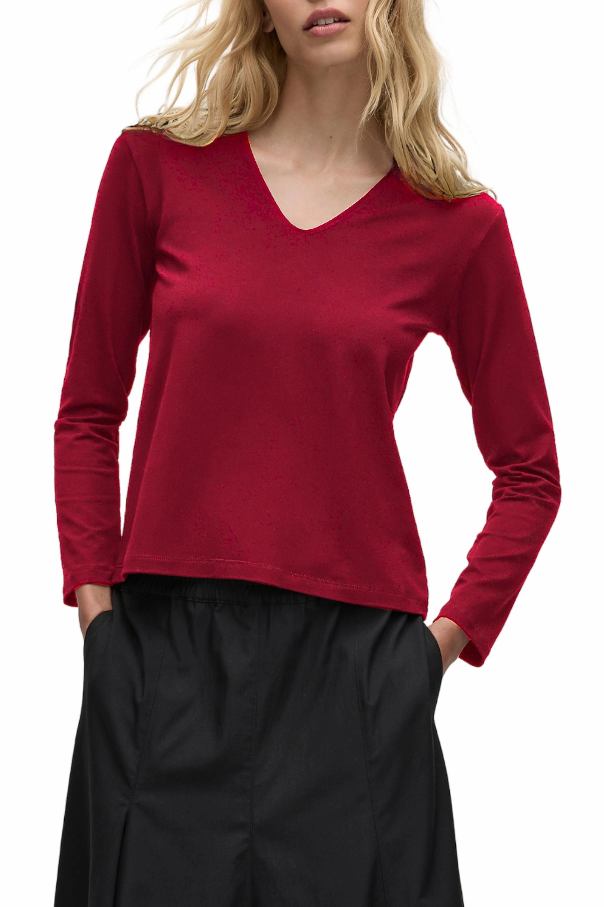 Flexible Ribbed Cuffs V NECK TOP - F017785