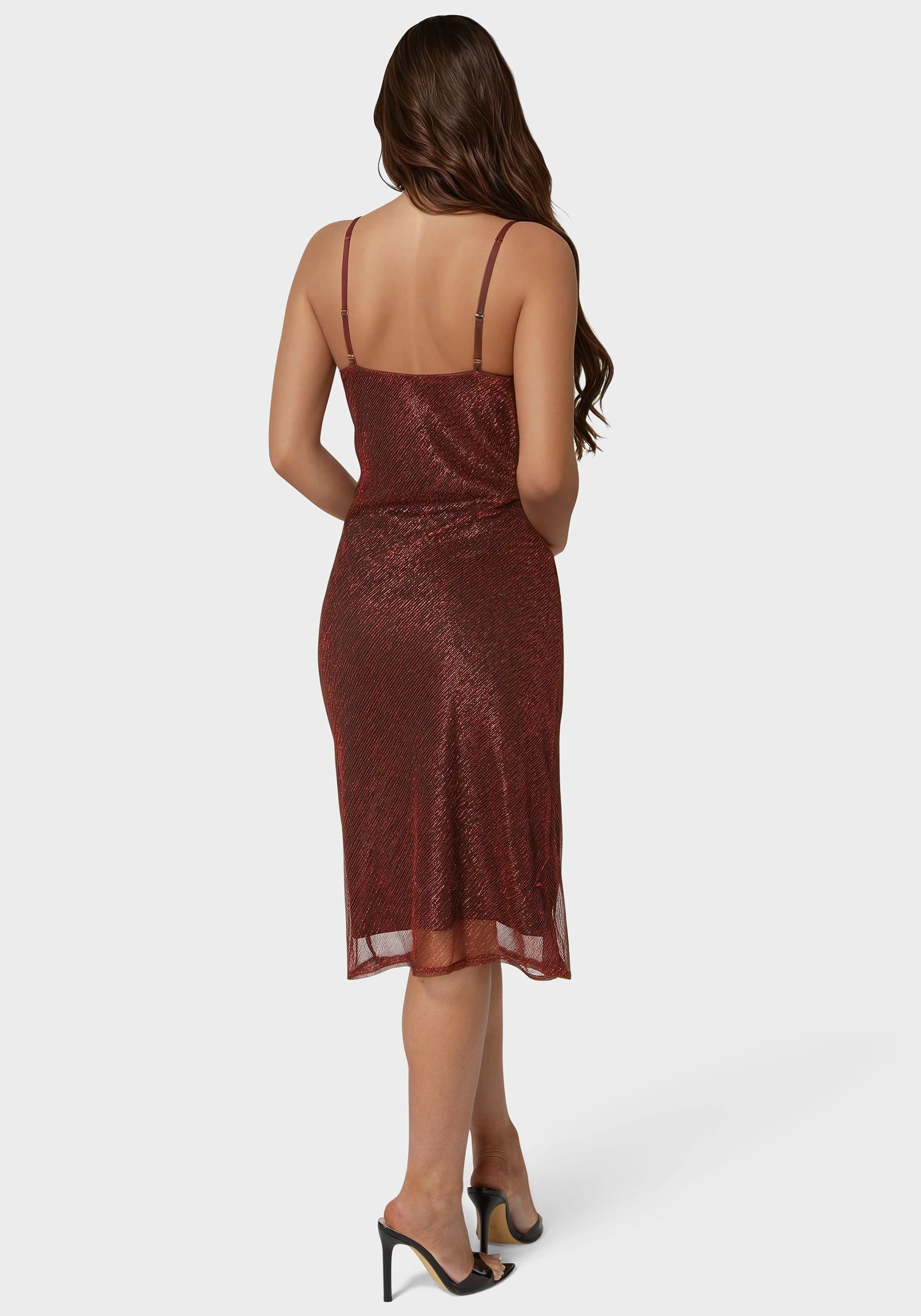 Dreamy Silhouette Work Appropriate Pleated Cowl Neck Midi Dress