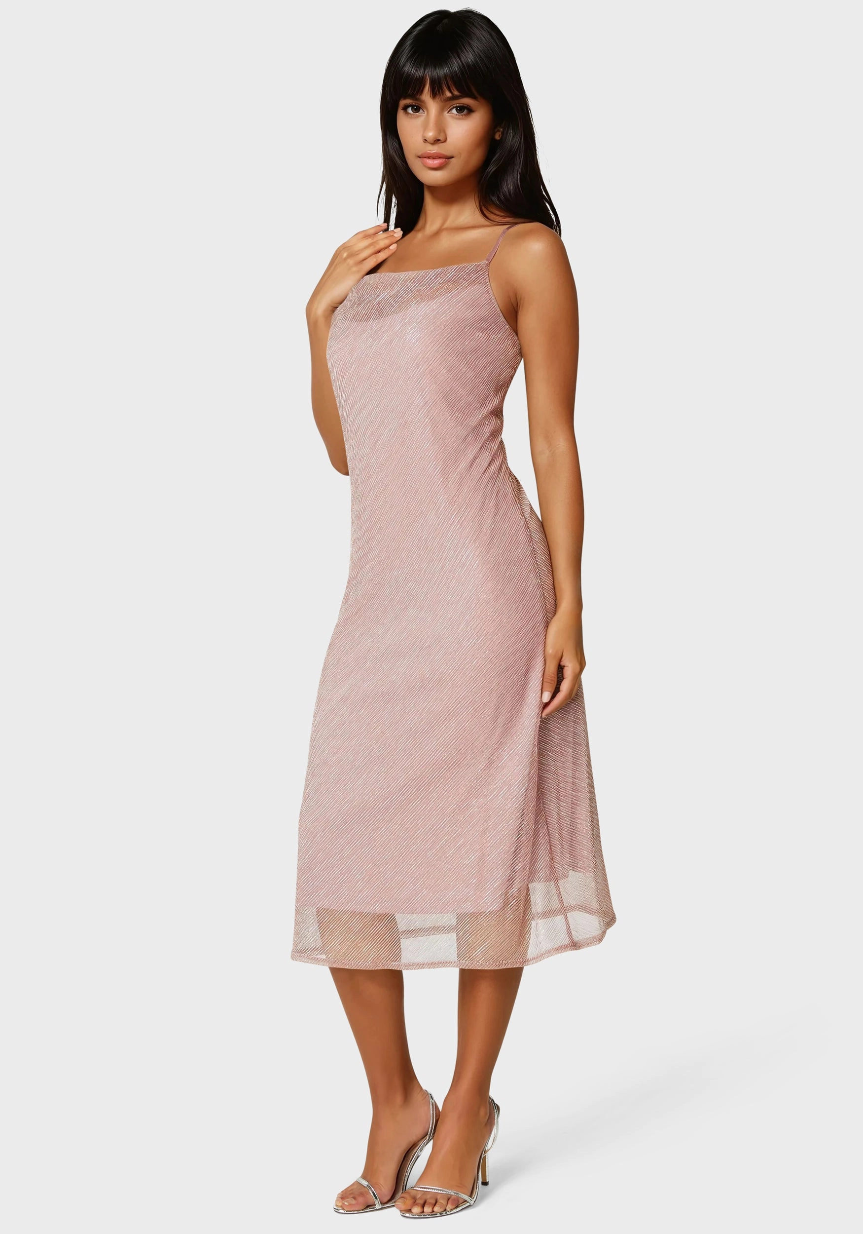 Pleated Cowl Neck Midi Dress Perfectly Crafted Edgy Look