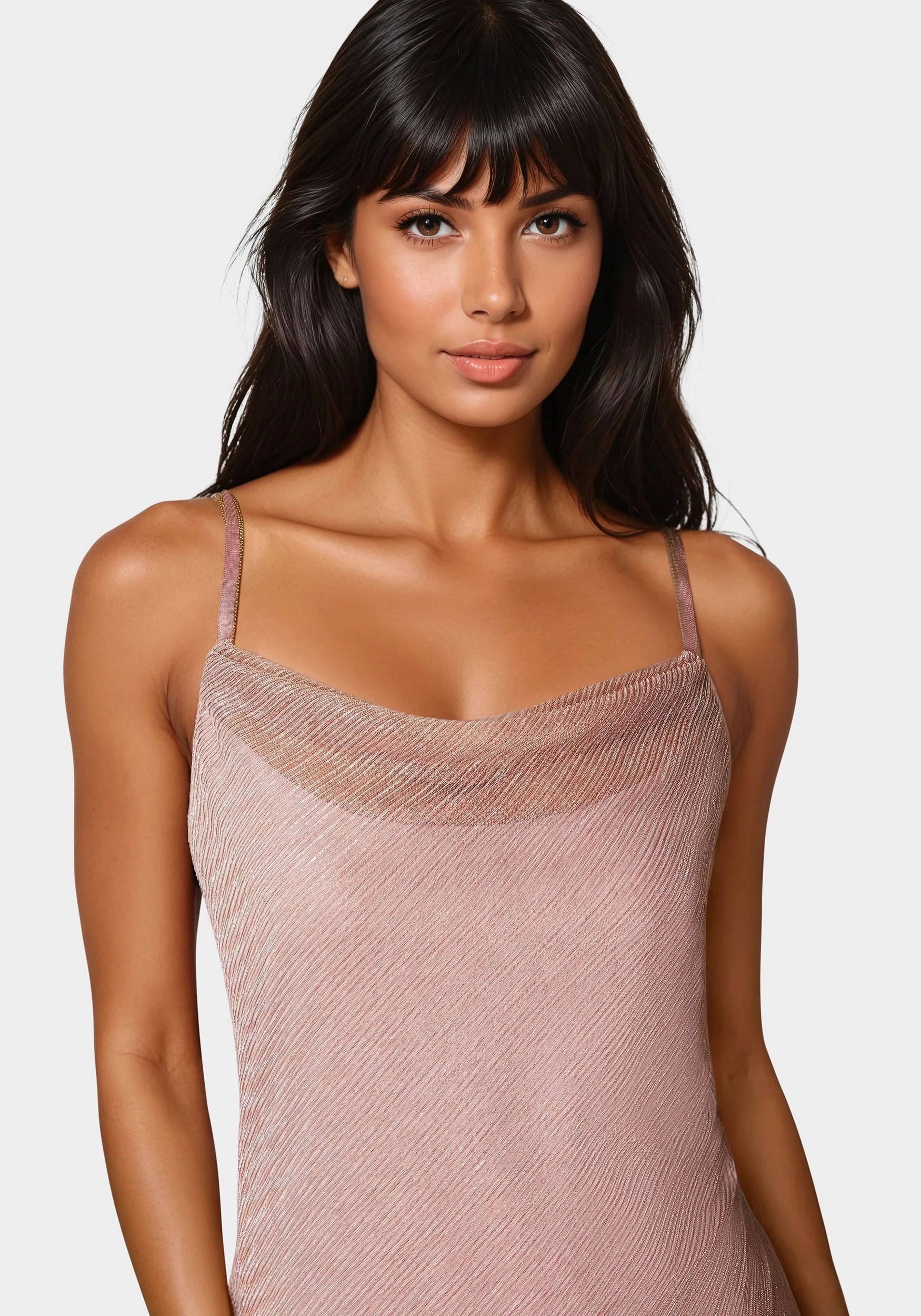 Pleated Cowl Neck Midi Dress Hook-And-Eye Light Fall