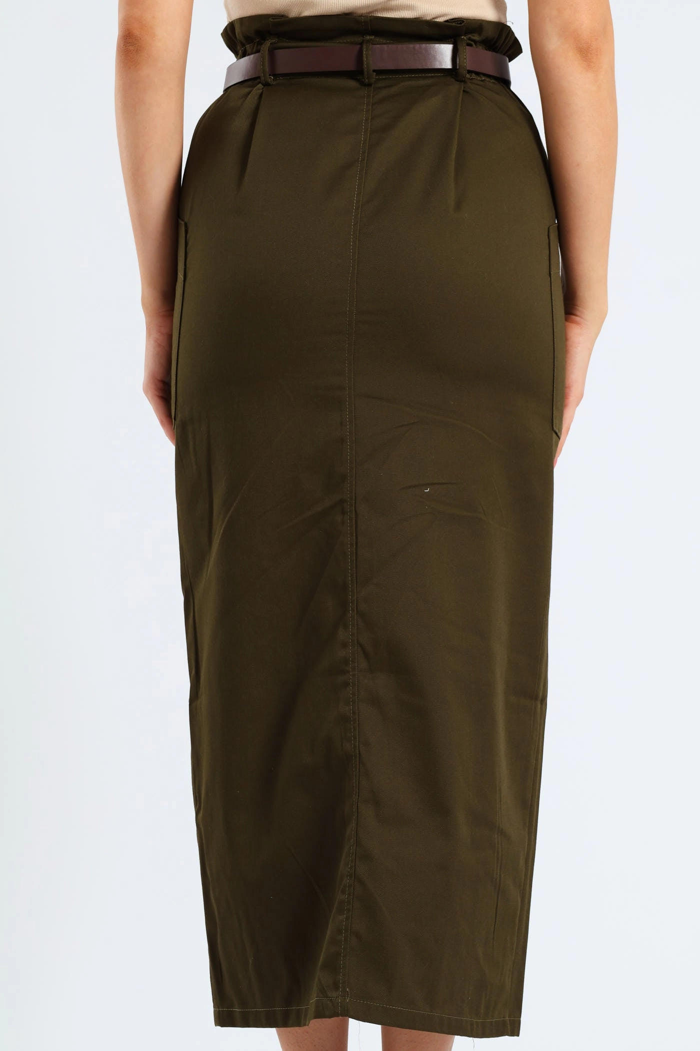 Belted Paperbag Front Slit Structured Midaxi Pencil Skirt - Fatigue Gentle Comfort
