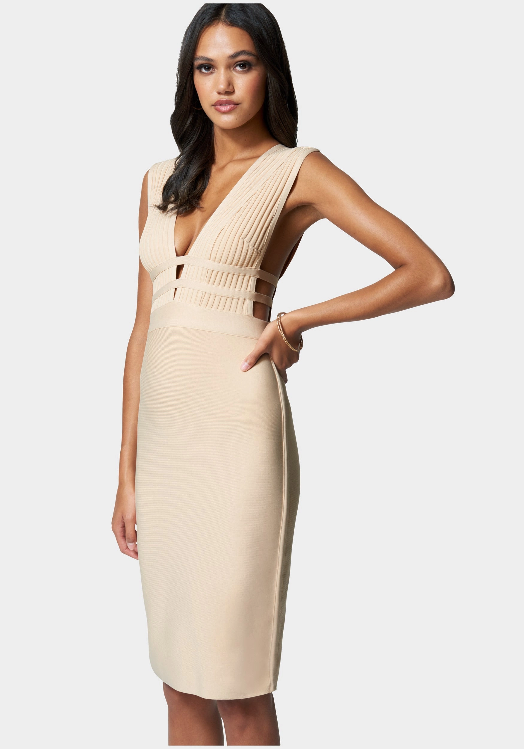 Clean Chic Plunge Neck Bandage Dress