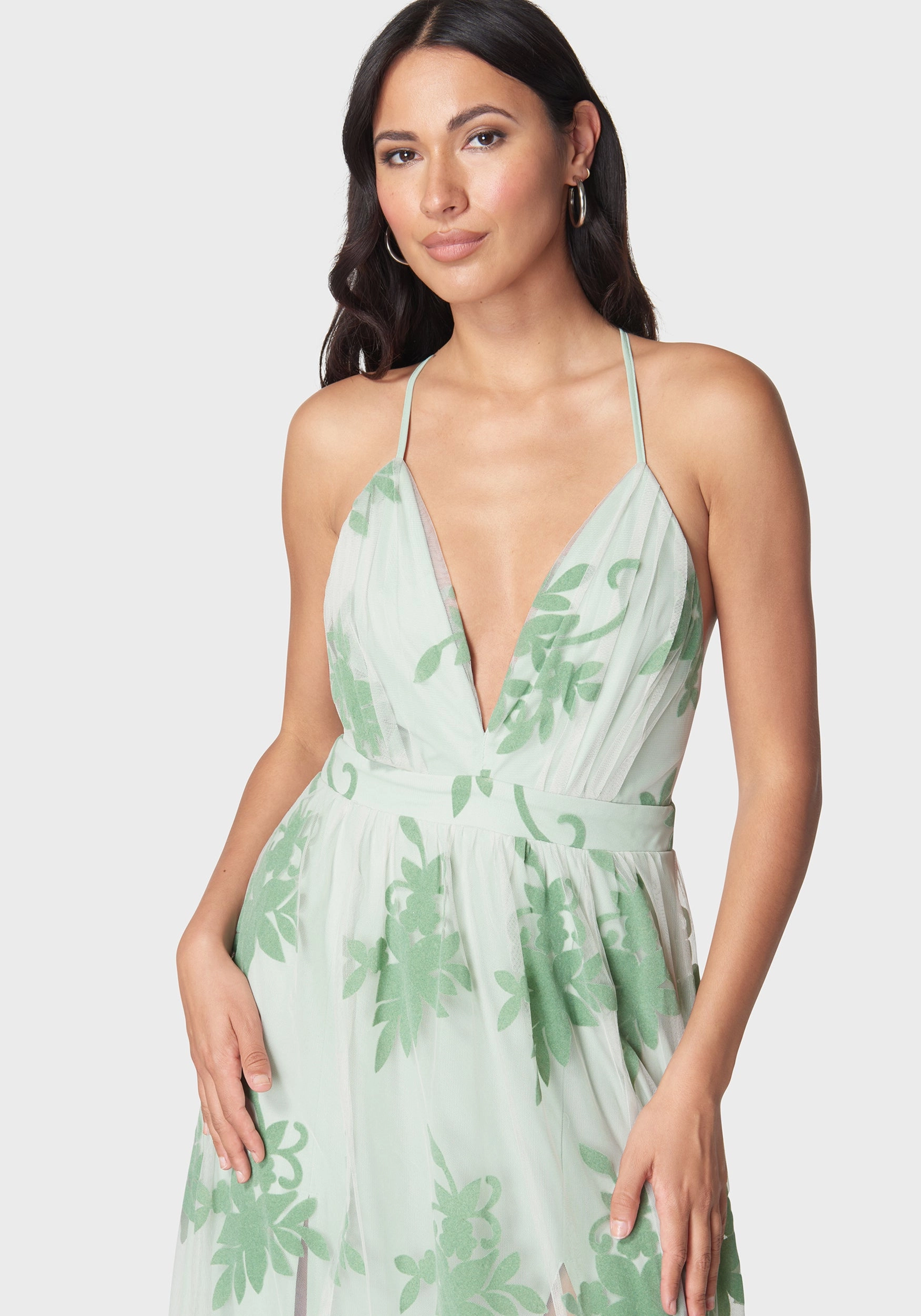 Plunge Neck Embroidered Maxi Dress Shine Skin